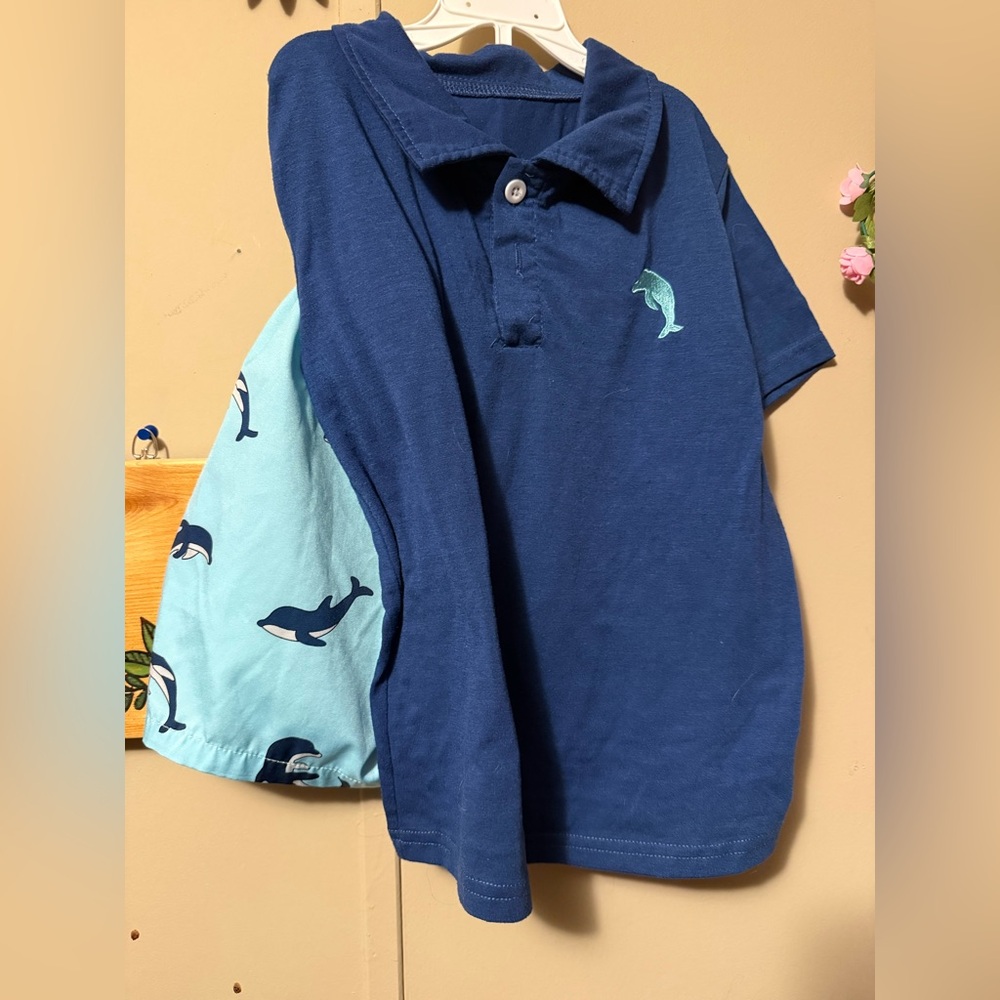 Kids Blue Polo Shirt with Dolphin Embroidery